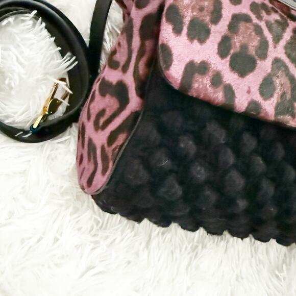 DOLCE & GABBANA | Knit Trim Ponyhair Sicily Satchel Shoulder Strap Purple Black - Picture 3 of 16